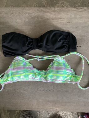Victoria's Secret Black Bandeau & Neon Multi Triangle Bikini Tops